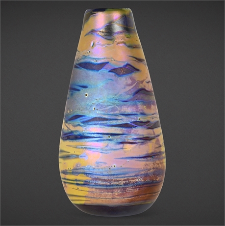 Bogenrief Studios Iridescent Art Glass Vase – Signed, Hand Blown, 8"