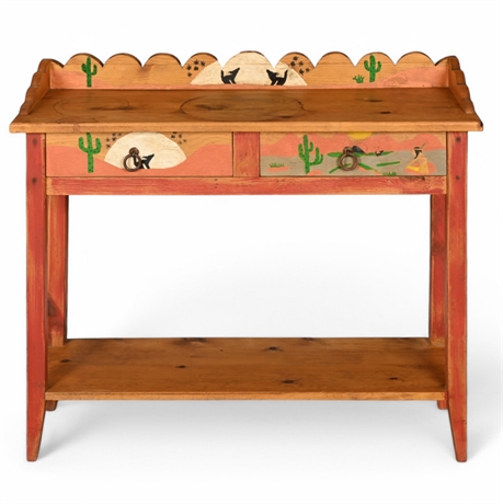 Rustic Hand Painted Console Table – Solid Pine, Rustic Charm