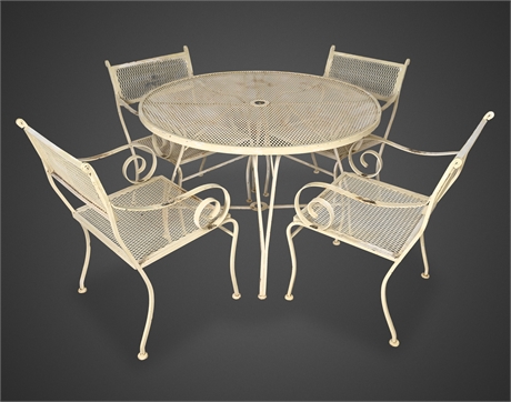 Mid‑Century Salterini‑Style Wrought Iron Patio Set — Mesh Table & 4 Chai