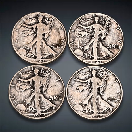 1940 - 1943 (4) Walking Liberty Silver Half Dollar