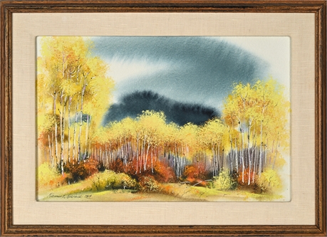 Clarence E. Kincaid 'Autumn Aspens', 1964 — Original Watercolor, Signed & Framed