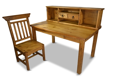 Custom Solid Wood Desk with Hutch & Chair