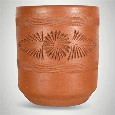 Vintage Mexican Terracotta Planter w/ Sunburst Motif 18.5"