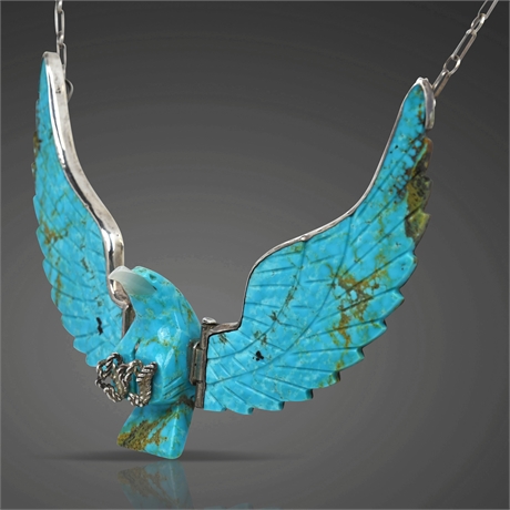 Harry Spencer 'Eagle in Flight' Carved Turquoise Eagle Necklace