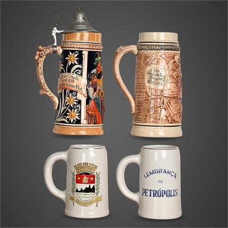 German Beer Steins & Petrópolis Mugs Collection of 4