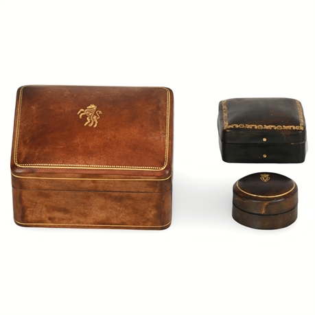 Italian Leather Box Set with Gold Embossed Crests, Florence Italy