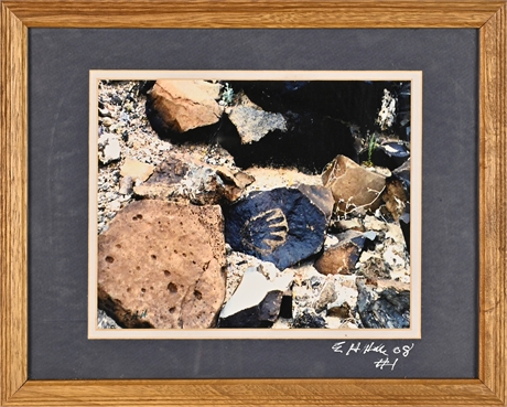 Framed Petroglyph Photograph by E H Hale