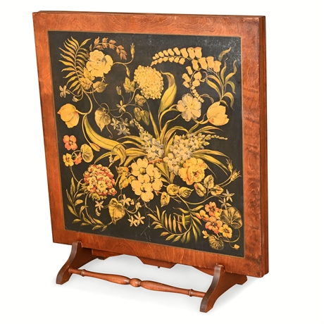 1930s Folding Wood Table w/ Stand – Floral Lithograph Top