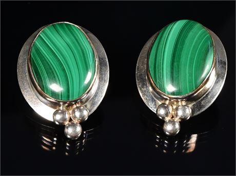 Vintage Malachite and Sterling Earrings