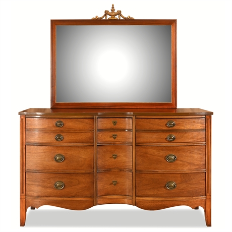 Vintage Dixie 9-Drawer Serpentine Dresser with Mirror