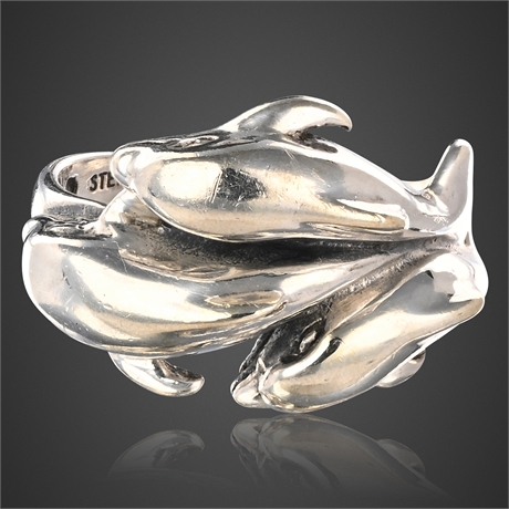 Kabana Sterling Silver Triple Dolphin Ring – Size 6