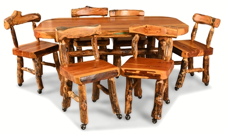 Rustic Mesquite Dining Table Set – 3” Thick Live Edge