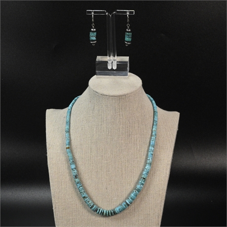 Rolled Turquoise Necklace and Earrings