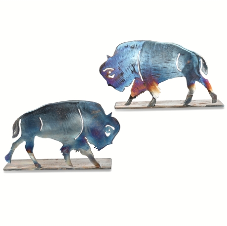 Metal Buffalo Sculpture Pair – Oxidized Steel Finish