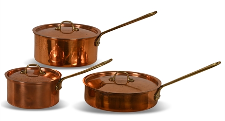 Vintage Copper Pots with Brass Handles