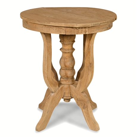 Rustic Solid Wood Pedestal Side Table – Farmhouse Style, 27"H