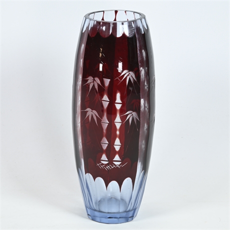 Vintage Bohemian Cut to Blue Ruby Vase