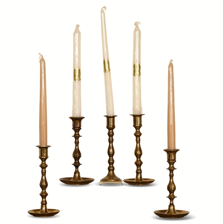 Vintage Polished Brass Candlesticks