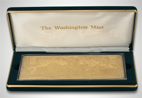 Washington Mint $1,000 Silver Note Replica — .999 Silver, 24KT Gold, Boxed