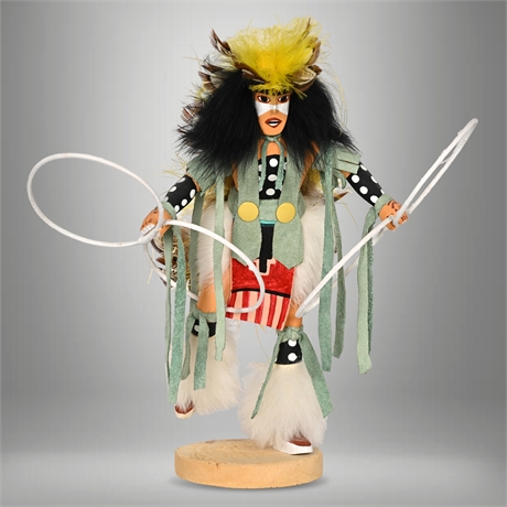 Navajo Kachina Doll by S. Charley – “Hoop Dancer” – Feathers & Leather