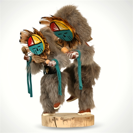 Vintage 11" Piggyback 'Sunface' Kachina with Removable Masks