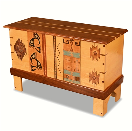 New Mexico-Inspired Poetic Chest with Hand-Painted Motifs — Signed LCK