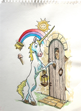 'The Great Unicorn Knocks' Illustration - Bob Diven Original