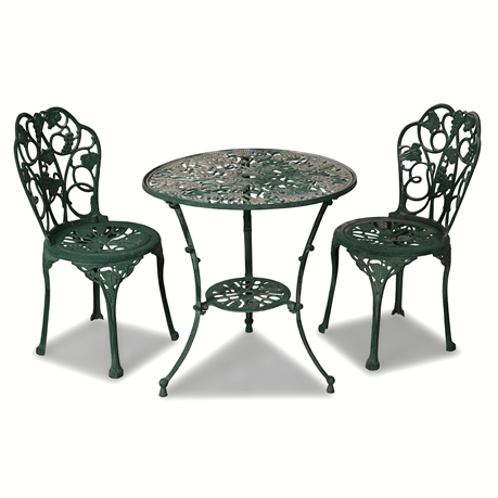 Cast Aluminum Bistro Set – Grape Motif, Weathered Green