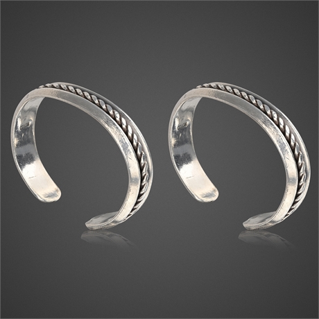 Pair of Vintage Mexican Sterling Silver Cuff Bracelets – 98.6g Twisted Rope