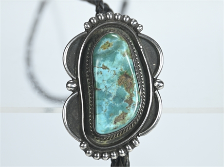 Antique Sterling Silver and Turquoise Bolo Tie