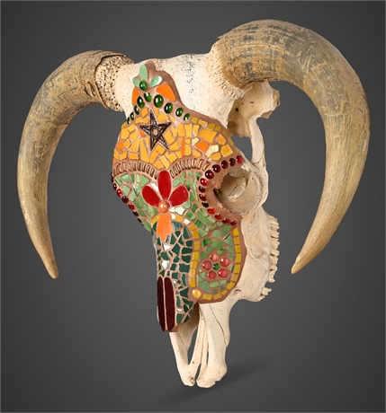 Cindy Duff Mosaic Bull Skull – Tile, Glass & Iron Star Wall Sculpture