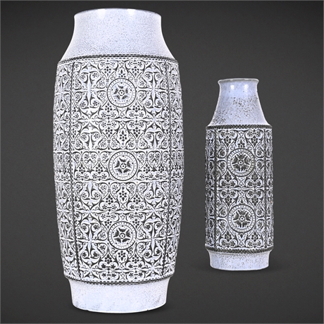 Pair of Marzi & Remy Relief Vases — MR-Shield Marked, 13″ & 20″, West Germany