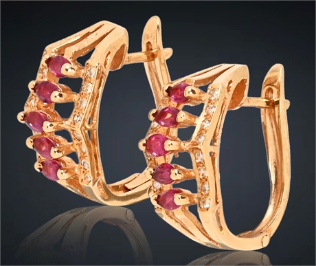 14K Ruby & Diamond Earrings