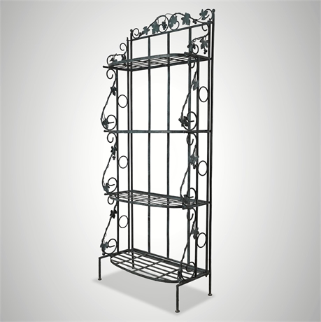 Vintage Verdigris Wrought Iron Baker’s Rack – 4 Shelves, 1970s