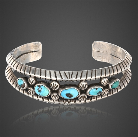 Navajo E. Francis Sterling Silver & Turquoise Cuff Bracelet