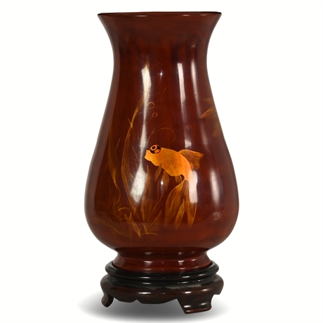 Chinese Foochow Fuzhou Hand Painted Black Lacquered Wood Vase