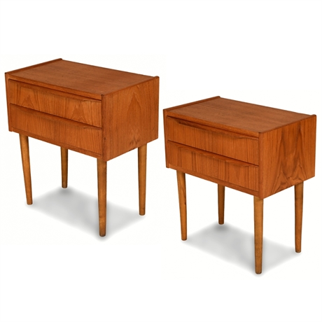 Danish Teak Nightstand Pair — 2-Drawer, Mid-Century Modern