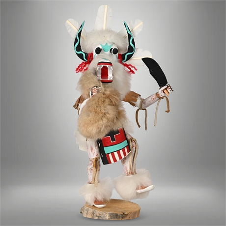 “Ogre” Kachina Doll by Largo – Navajo Carver, Hand Carved, Fur & Feather Detail