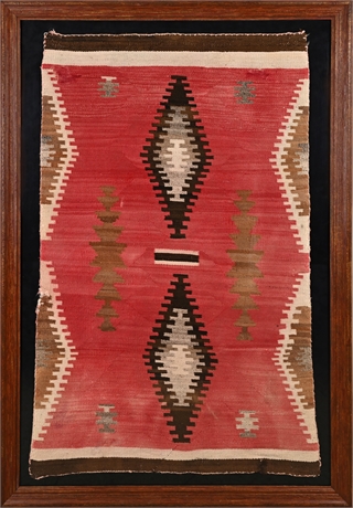 Navajo Transitional Handwoven Rug — Diamond Motifs, 57" x 34", Framed