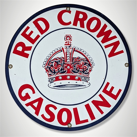 11¾" Red Crown Gasoline Steel Sign Crown Logo Petroliana