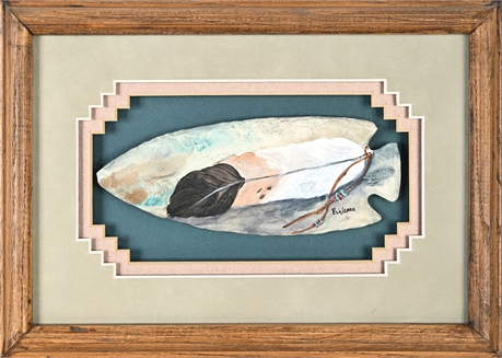 Diann Eshleman 3D Arrowhead Painting “Feather & Beads” Signed 1994, Framed