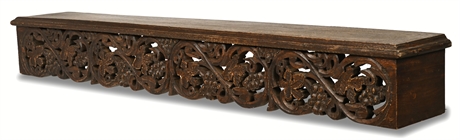 Hand Carved Wood Wall Shelf with Grape Motif