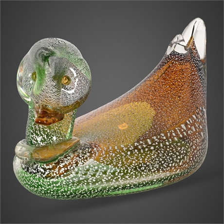 Murano Art Glass Mallard Duck — Silver Foil, Applied Head, Polychrome​​​​​​​