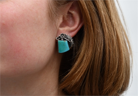 Vintage Turquoise Stud Earrings, Peterson Johnson Navajo Sterling