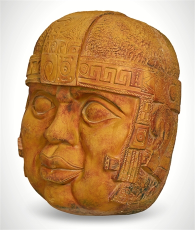 Large Olmec Colossal Head Style Sculpture 28"