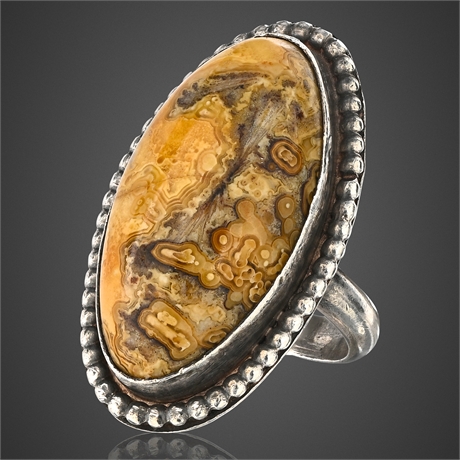 Navajo Sterling Silver Ring w/ Mexican Crazy Lace Agate – Size 5.5