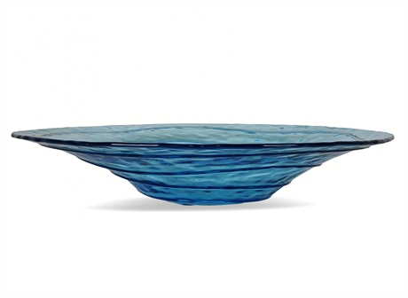 Bold Blue Art Glass Bowl (Mold “4”), 14″—Wide Rippled Display Piece