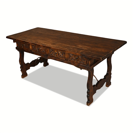 Spanish Baroque Carved Trestle Table, Mexico, Mid-20th C. — Forged Iron Hardware