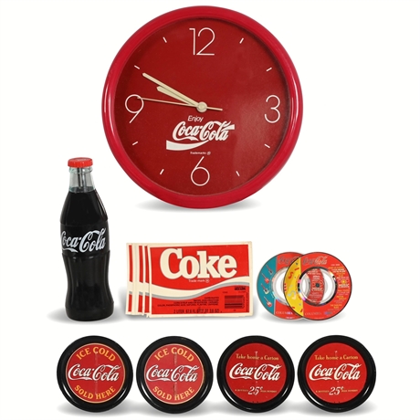 1990s Coca-Cola Collection — Clock, Flashlight, Coasters & Music CDs, 20 Pcs