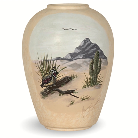 Hand-Painted Quail Vase – Signed Maria K., 9.5” Southwestern Art